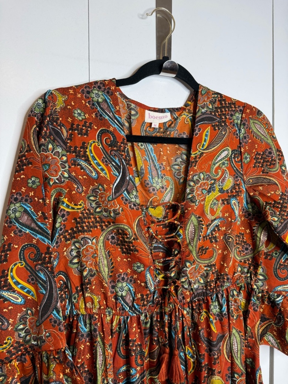 Boemo Lightweight Paisley Boho Tiered Maxi Dress 3/4 bell sleeves - Medium - Picture 3 of 11